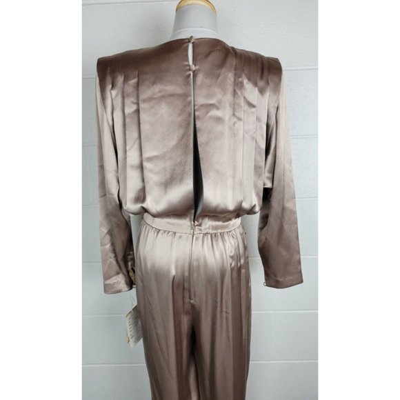 Vintage NWT Morgan Taylor Satin Champagne Taupe Open Back Jumpsuit Sz 8 - Picture 6 of 15